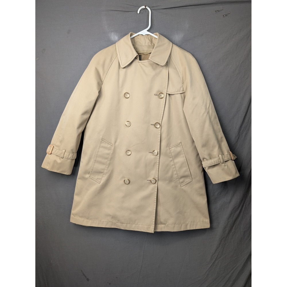 London Fog Vintage Trench Coat Tan Beige Plaid Lined Womens 8 Pet